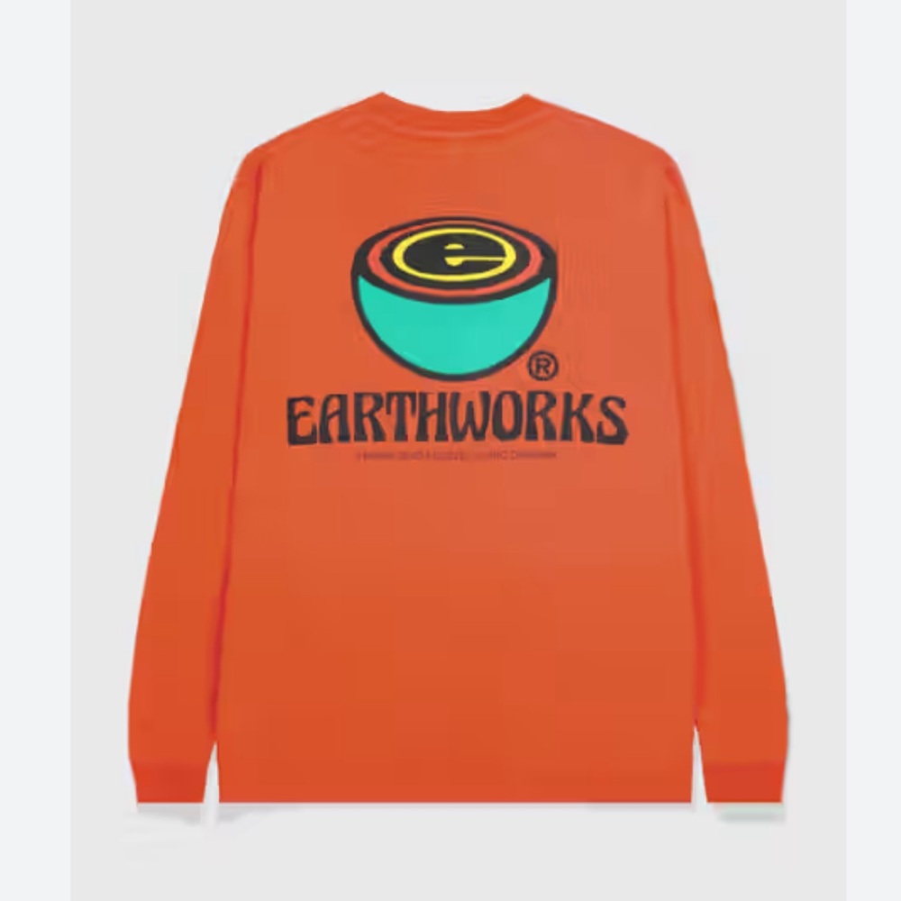 BRAIN DEAD men’s Earthworks Long Sleeve orange T-Shirt, size M